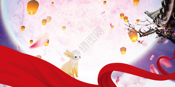 中秋兔子月饼节中秋团圆设计图片