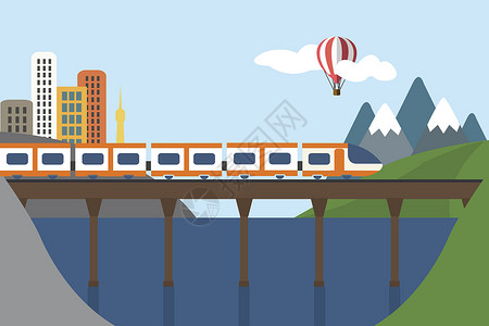 高铁公安素材旅途风景插画