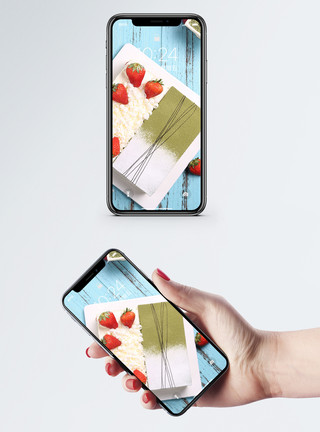 烧腊双拼草莓蛋糕手机壁纸模板