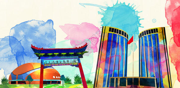 国际中国风地标插画背景图片