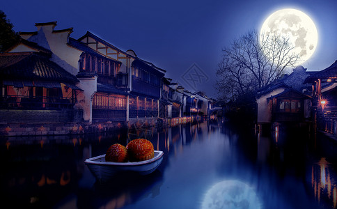 扬州运河中秋赏月设计图片