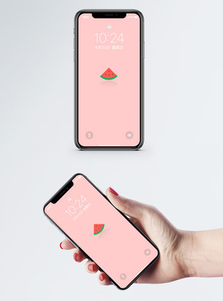粉红底手绘西瓜手机壁纸模板