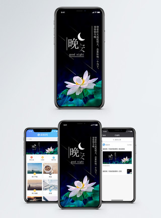 荷塘月色素材晚安手机海报配图模板