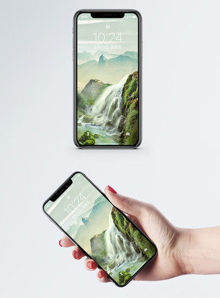 美丽森林瀑布风景瀑布手机壁纸模板