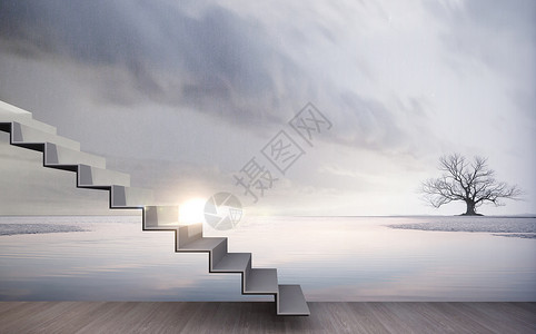 太阳初起商务阶梯场景设计图片