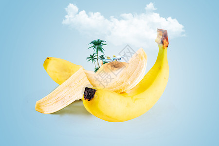 剥开的香蕉与完整的香蕉创意香蕉设计图片