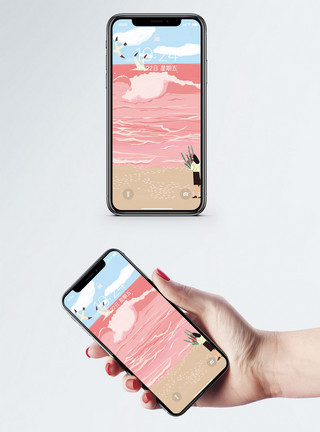 海鸥与海风景图粉色的海手机壁纸模板