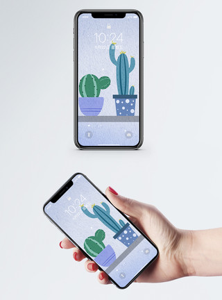 水彩仙人掌边框水彩仙人掌手机壁纸模板