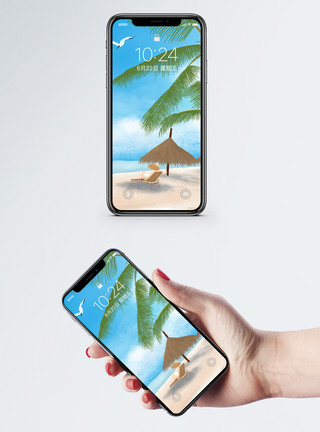 美丽的海边海南椰影手机壁纸模板