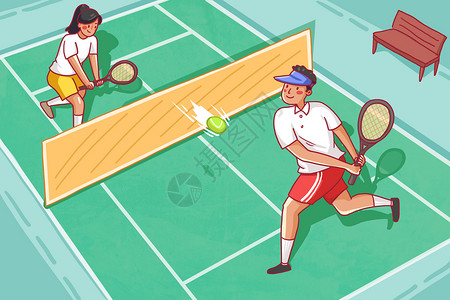 打网球卡通运动会网球比赛插画