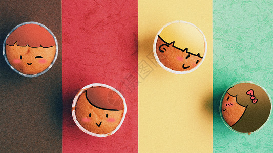 三个水果可爱纸杯蛋糕创意摄影插画插画