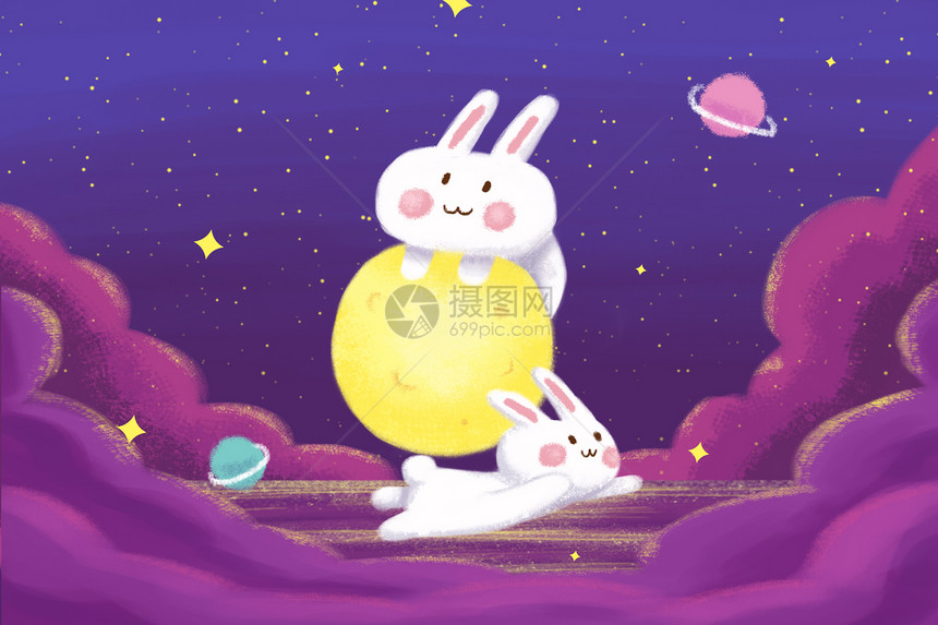 中秋节玉兔和月亮图片