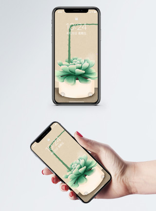 手绘可爱植物多肉手绘手机壁纸模板