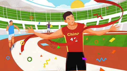 年轻男子面具亚运会运动比赛插画插画