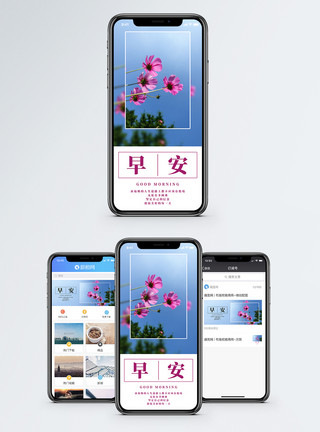 鲜花背景海报早安你好手机海报配图模板