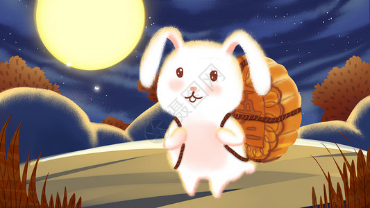 中秋节玉兔背月饼背景图片