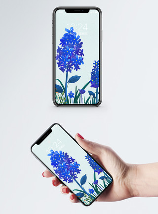 蓝花手绘植物手机壁纸模板