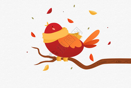 观赏秋天的树叶小鸟插画插画