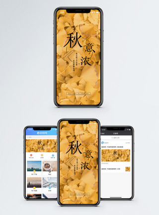 黄色落叶叶子秋意浓手机海报配图模板