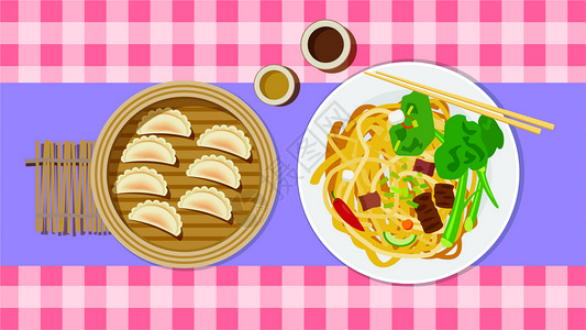 一盘煎饺子美食插画插画