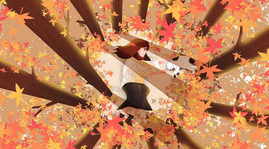 躺着睡觉女孩温暖的秋叶插画