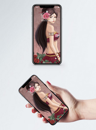女孩民族中国风女孩手机壁纸模板