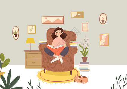室内惬意居家生活插画
