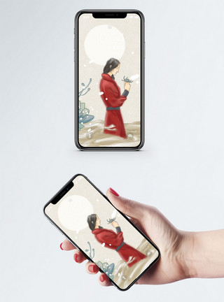 可爱的女子中国风手机壁纸模板