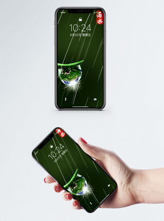 绿叶水珠植物手机壁纸模板