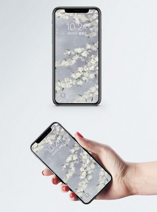 白色花卉矢量图中国风手机壁纸模板