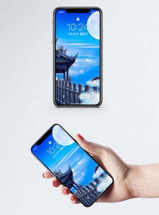 月亮亭子中国风手机壁纸模板