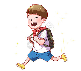 跑步上学的女孩男孩插画