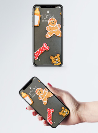 圣诞节小饼干姜饼小人手机壁纸模板