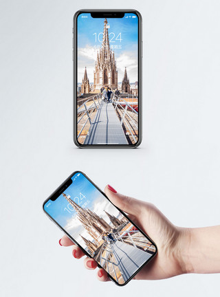 欧式大教堂巴塞罗那大教堂手机壁纸模板