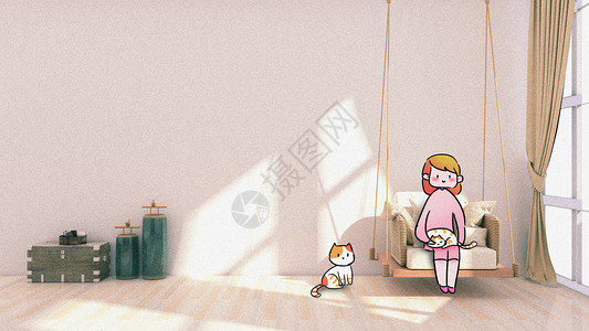 地板材质假日阳光与猫咪创意摄影插画插画