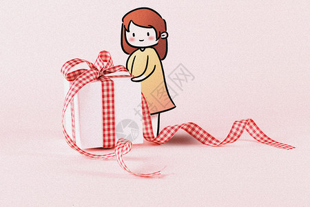 红色爱心丝带拆礼物创意摄影插画插画