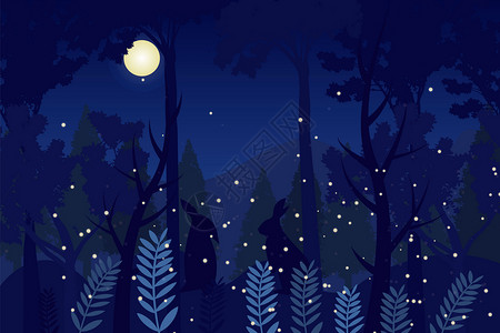 秋天的月亮夜晚插画
