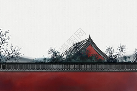 皇宫内景宫墙插画