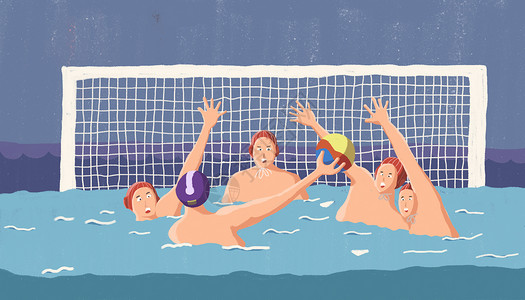 男子游泳部水球比赛插画