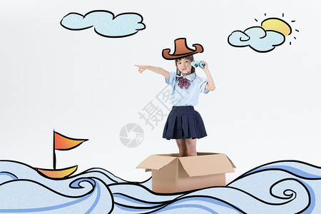 儿童航海航海创意摄影插画插画