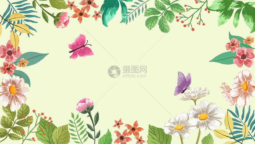 清新花卉植被插画图片