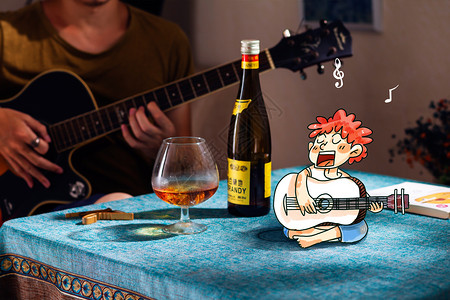 酒和音乐素材夏日休闲品酒品书音乐时光插画