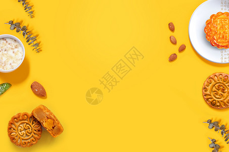 酸奶燕麦片中秋月饼简洁场景图设计图片