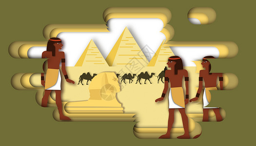 埃及狮身人面像剪纸风埃及插画