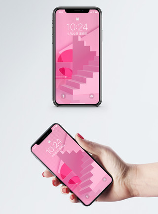 粉色几何立体小清新场景手机壁纸模板