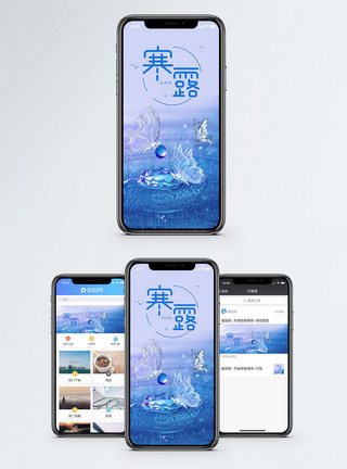 蓝色清新蝴蝶寒露手机海报配图模板