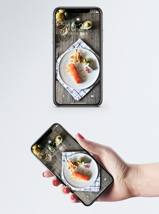 烟熏三文鱼西餐美食料理手机壁纸模板