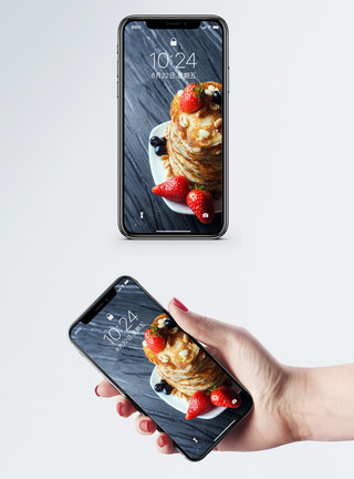 高清甜品素材草莓华夫饼手机壁纸模板