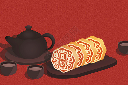 中国面包月饼插画插画