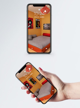 红橙色明亮时尚房间手机壁纸模板